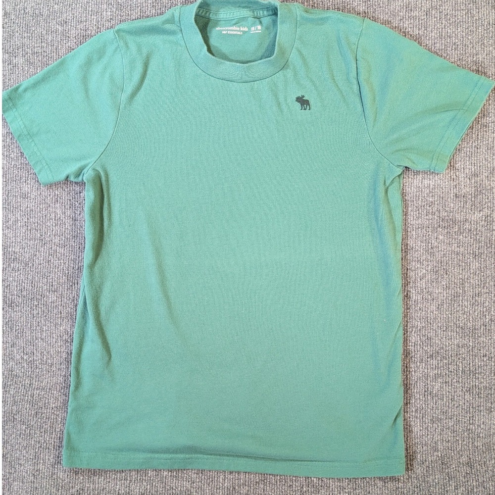 Abercrombie Kids T-Shirt Boys Size 15/16 Green A&F Essentials Moose Logo Tee